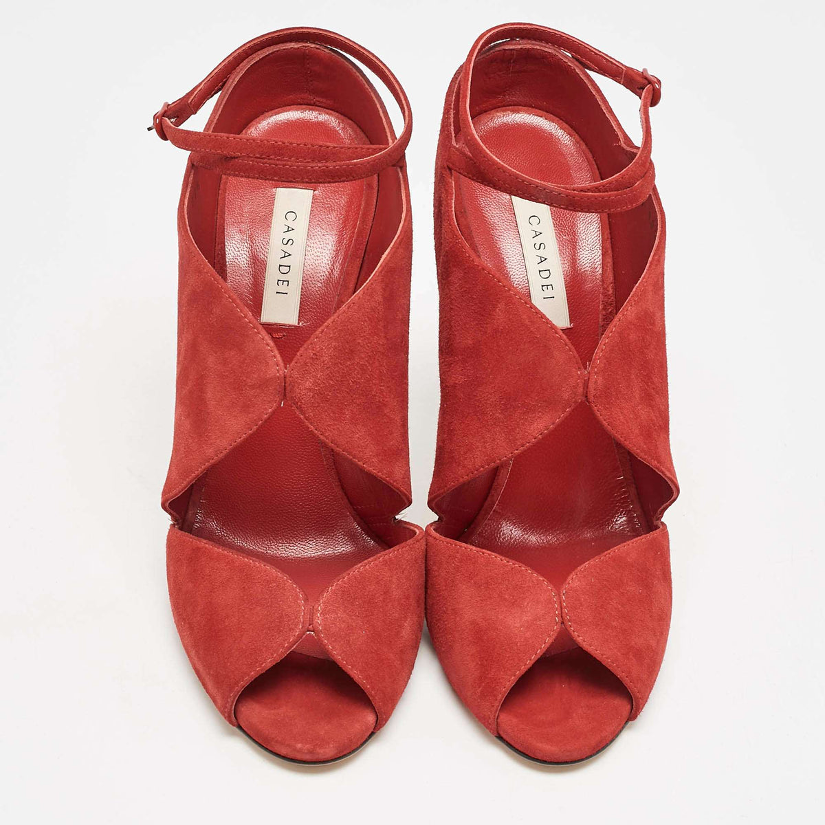 Casadei Red Suede Cut Out Ankle Strap Booties Size 37.5