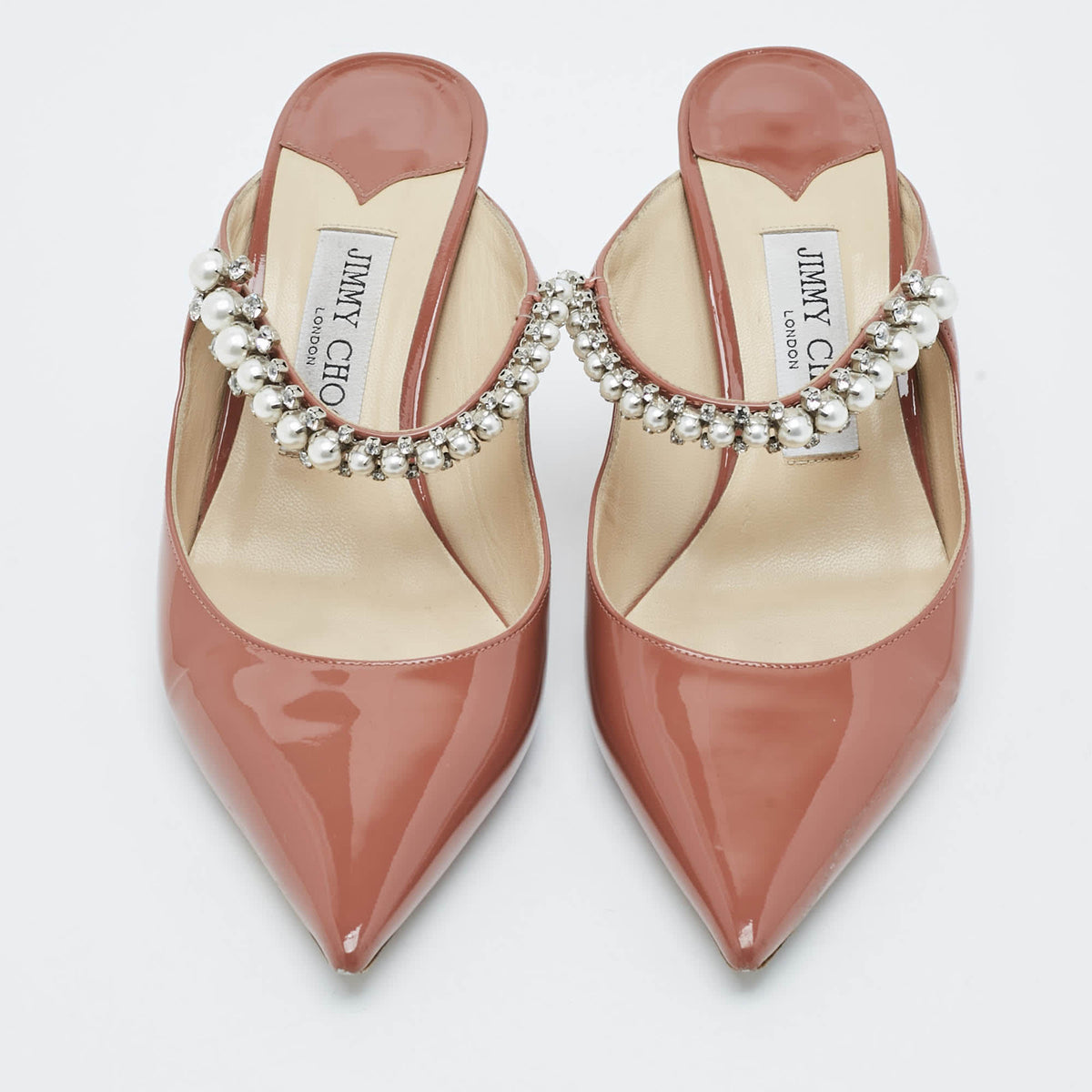 Jimmy Choo Bing 65 Size 38 Brown Patent Leather Crystal Embellished Mules