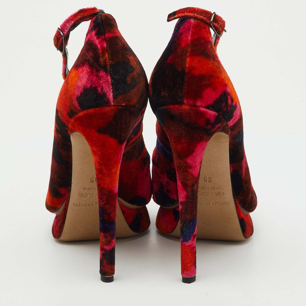 Nicholas Kirkwood x Erdem Multicolor Velvet Ankle Strap Platform Pumps Size 36
