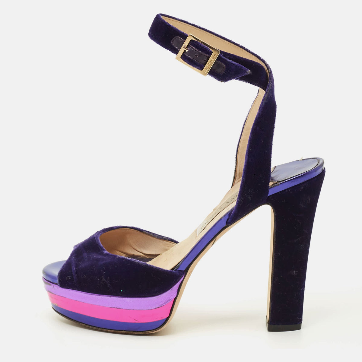 Jimmy Choo Size 38 Purple Velvet Platform Ankle Wrap Sandals