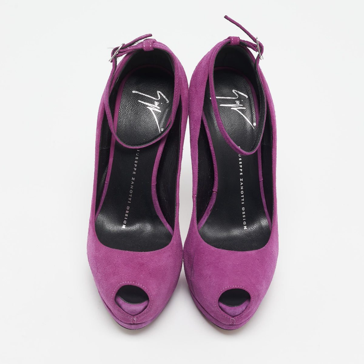 Giuseppe Zanotti Magenta Pink Suede Platform Peep Toe Ankle Strap Pumps Size 35