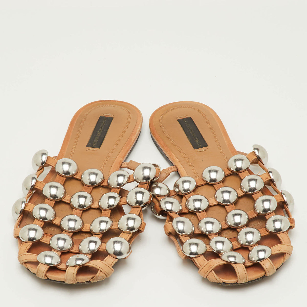 Alexander Wang Amelia Size 36 Beige Leather Studded Flat Mules