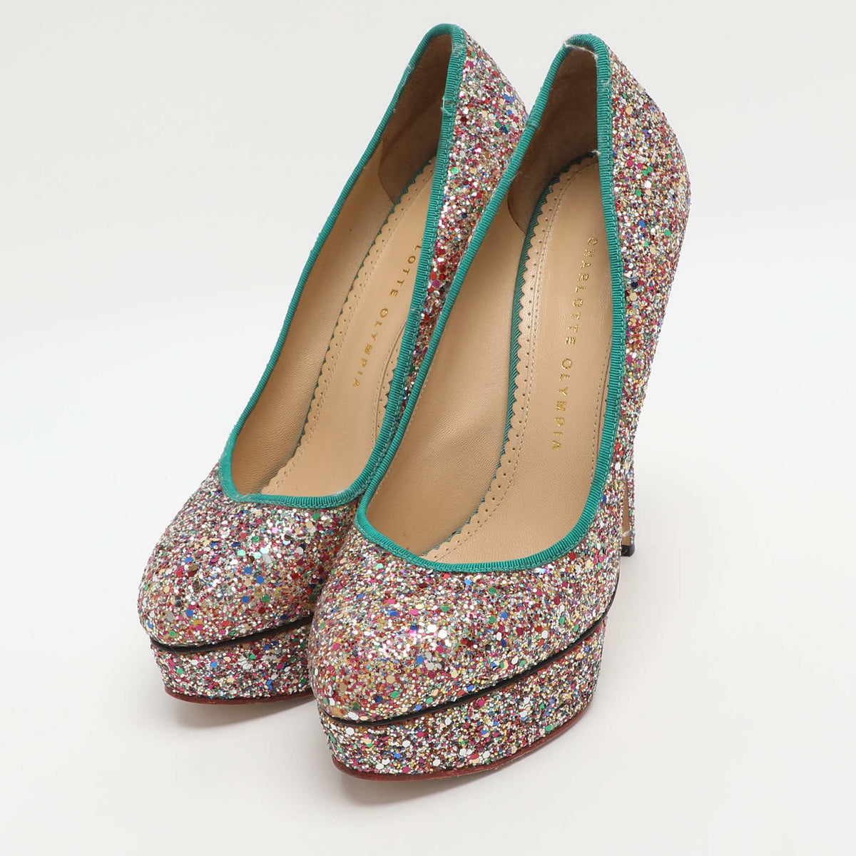 Charlotte Olympia Priscilla Size 39.5 Multicolor Glitter Platform Pumps