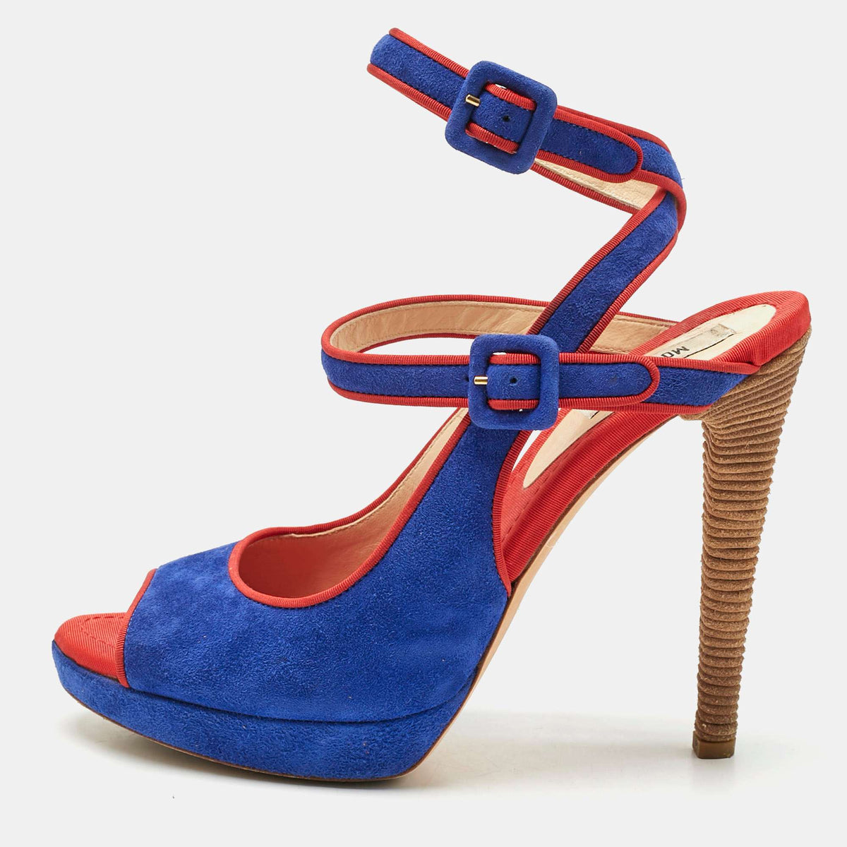 Moschino Red/Blue Suede Buckle Ankle Strap Sandals Size 38.5