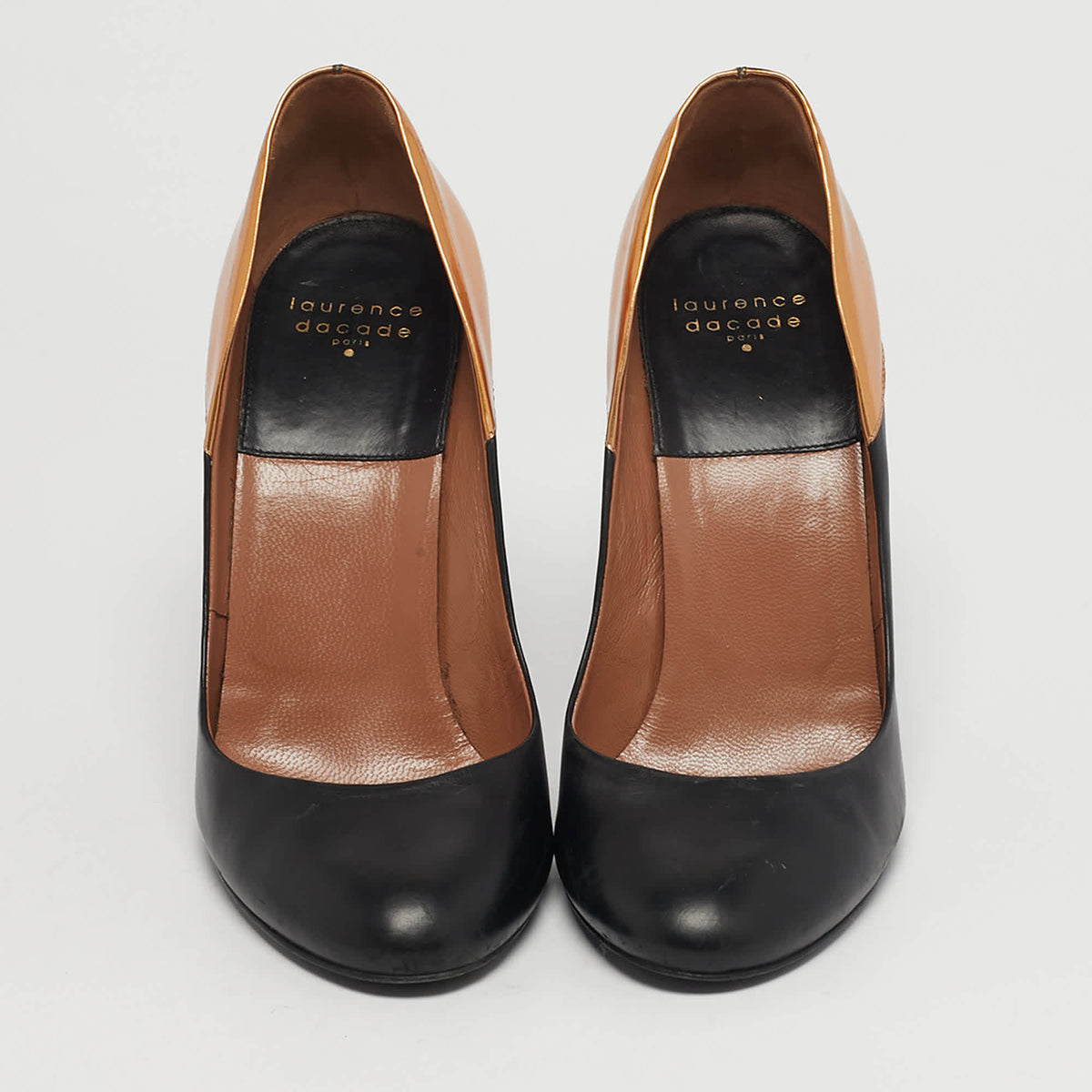 Laurence Dacade Size 39 Black/Gold Leather Block Heel Pumps