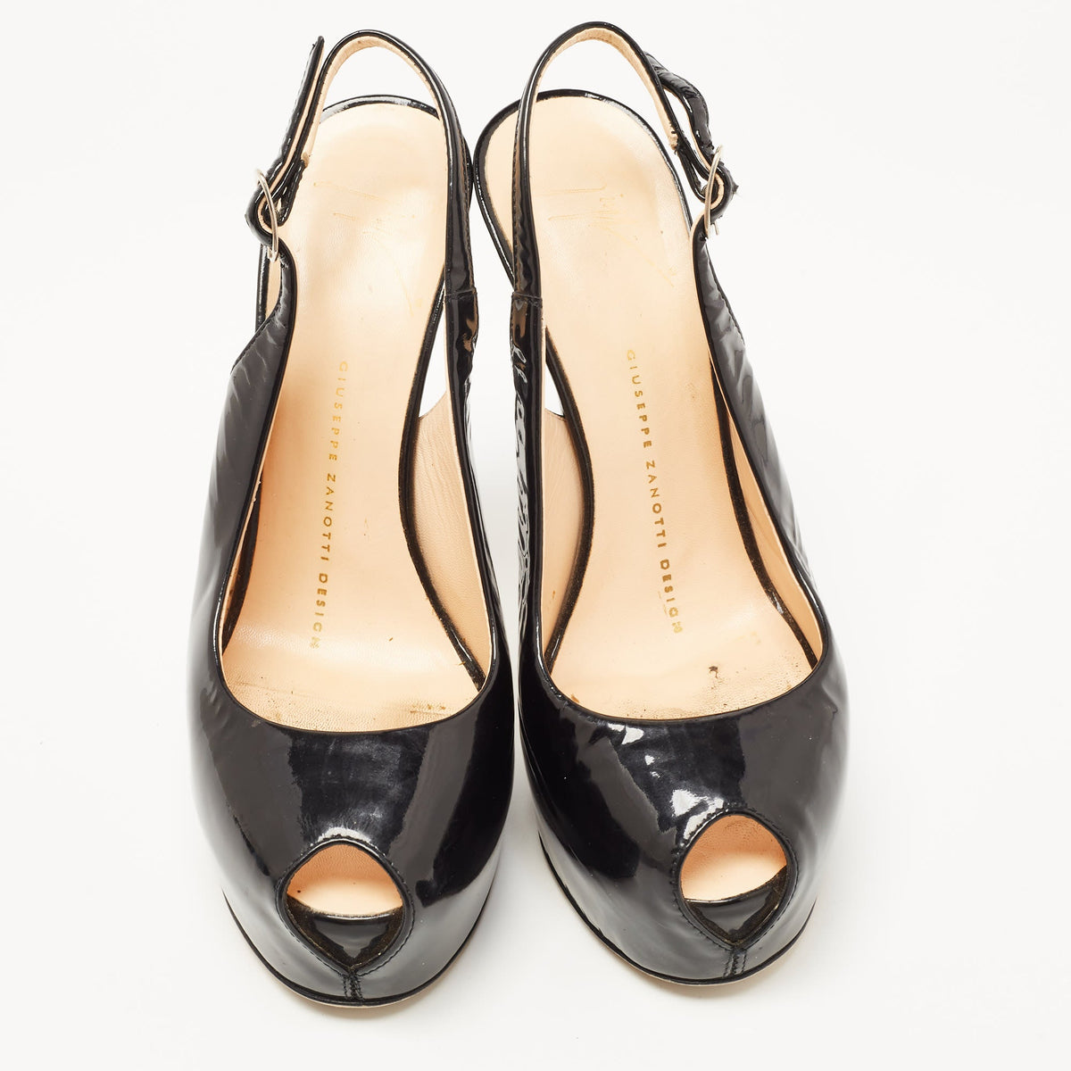 Giuseppe Zanotti Black Patent Leather Peep Toe Platform Slingback Pumps Size 36