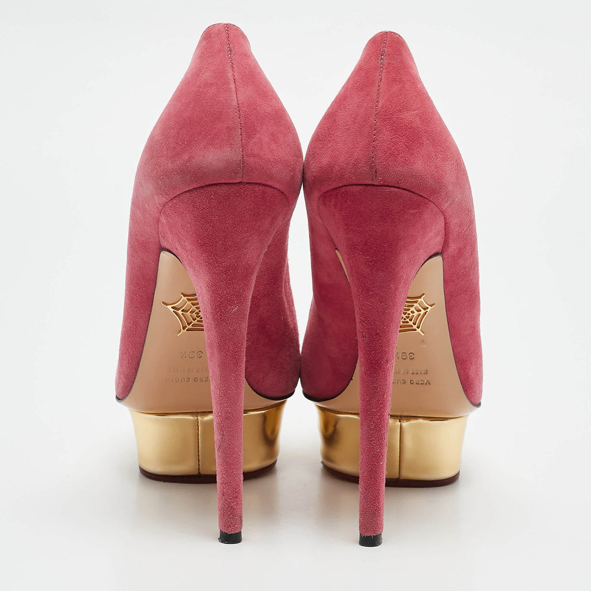 Charlotte Olympia Pink Suede Dolly Platform Pumps Size 39.5