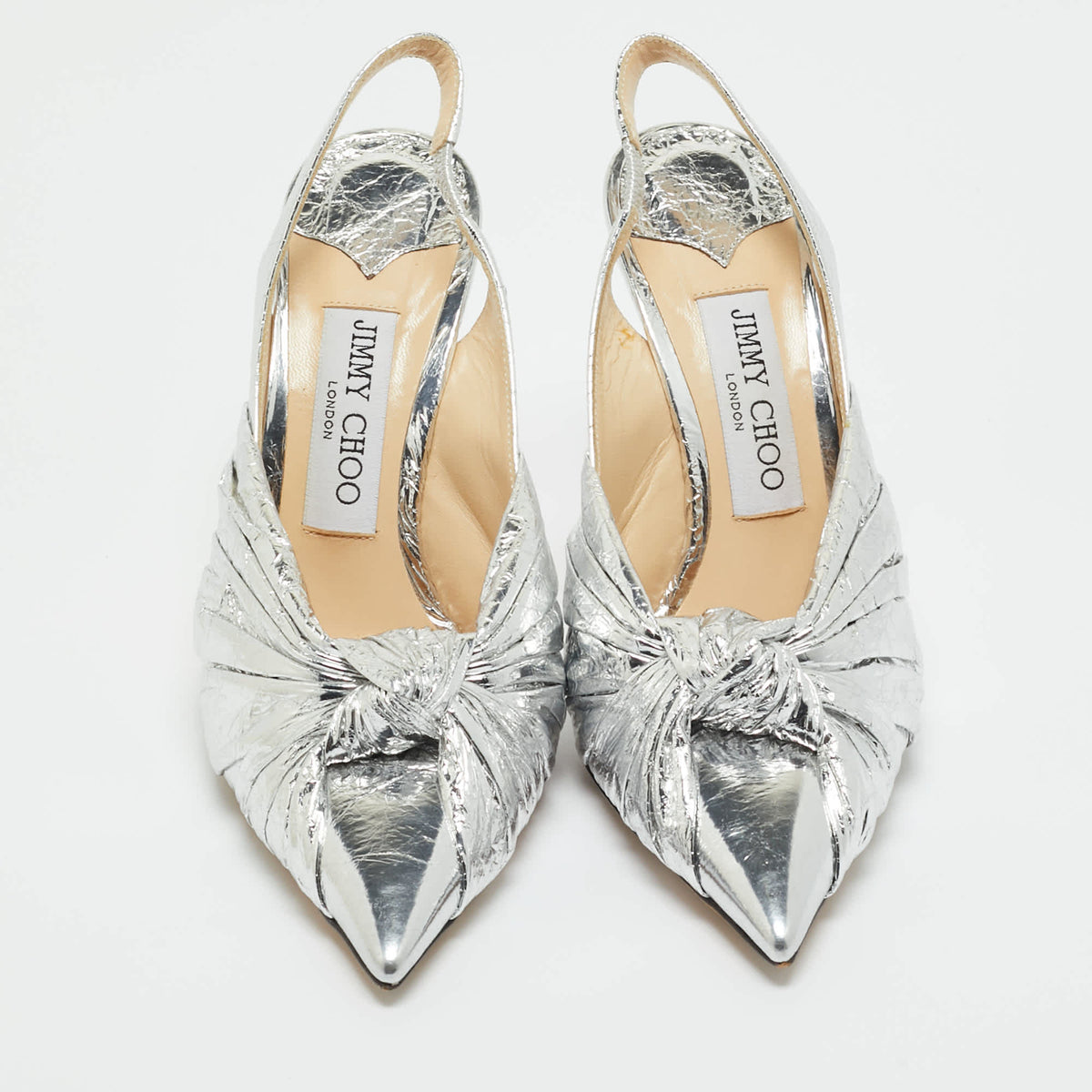 Jimmy Choo Silver Foil Leather annabell Slingback Pumps Size 36.5