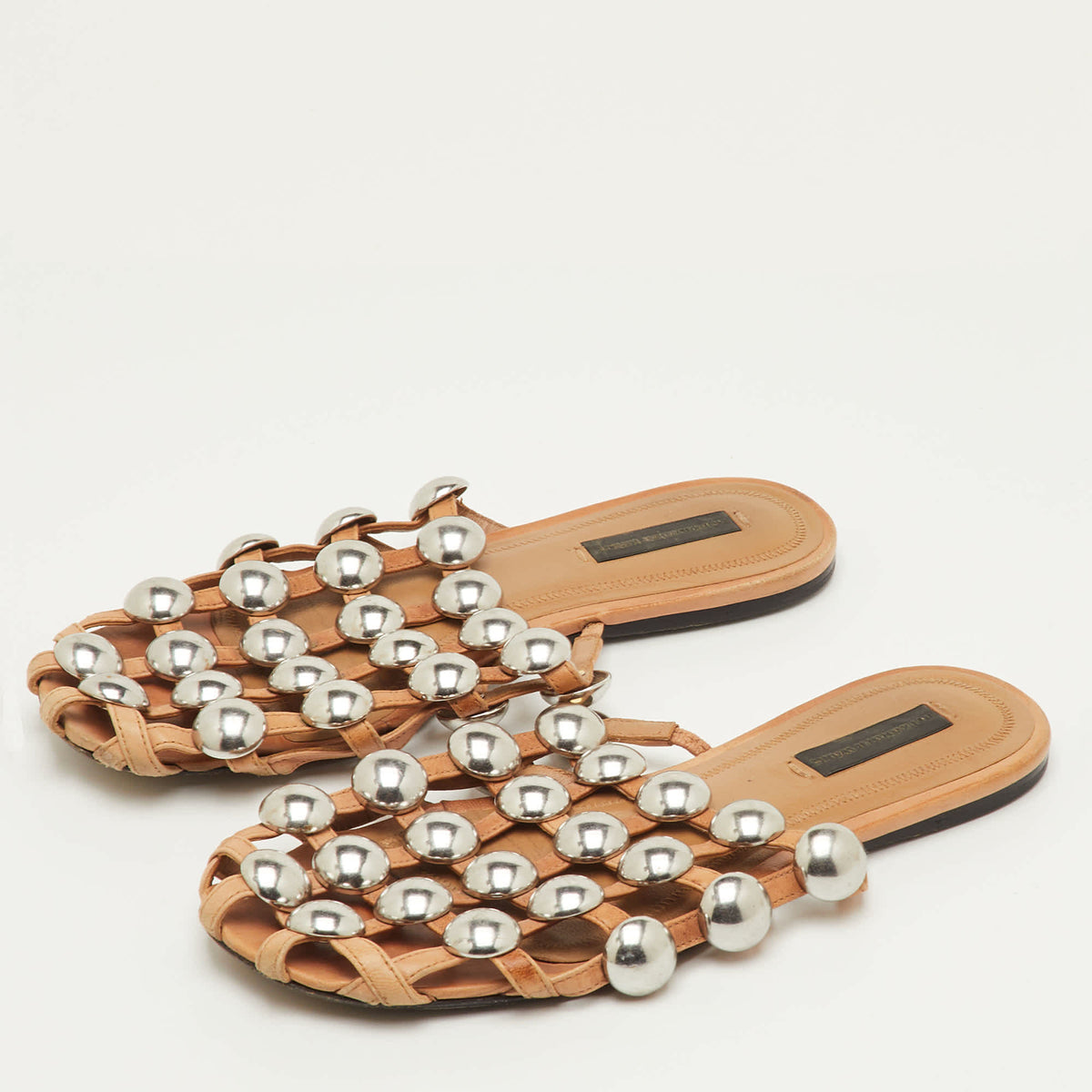 Alexander Wang Amelia Size 36 Beige Leather Studded Flat Mules