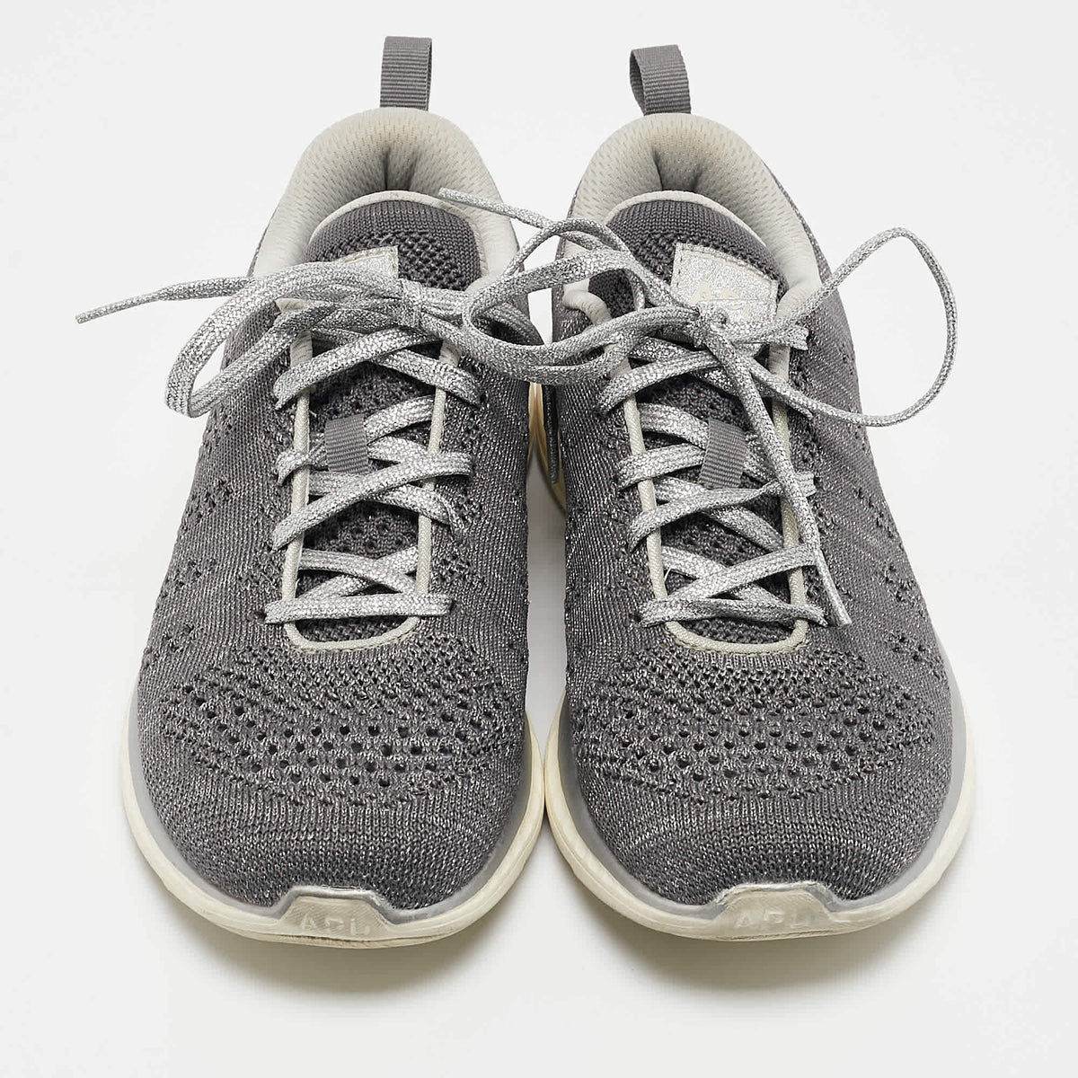 APL Silver/Grey Knit Fabric Runner Lace Up Sneakers Size 37